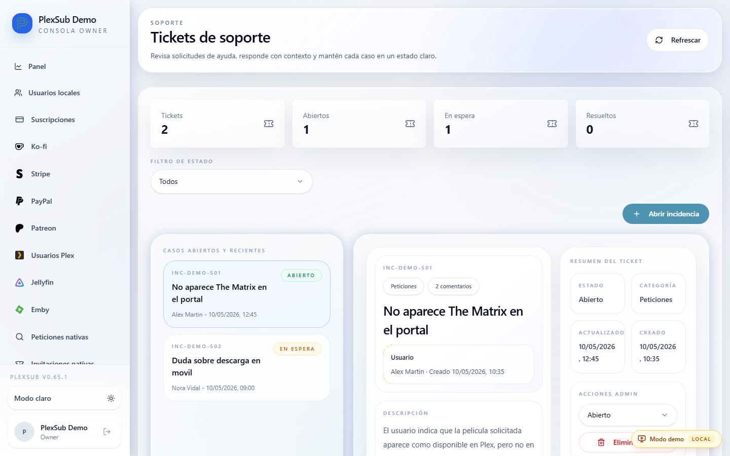 Administración de incidencias de soporte con contexto