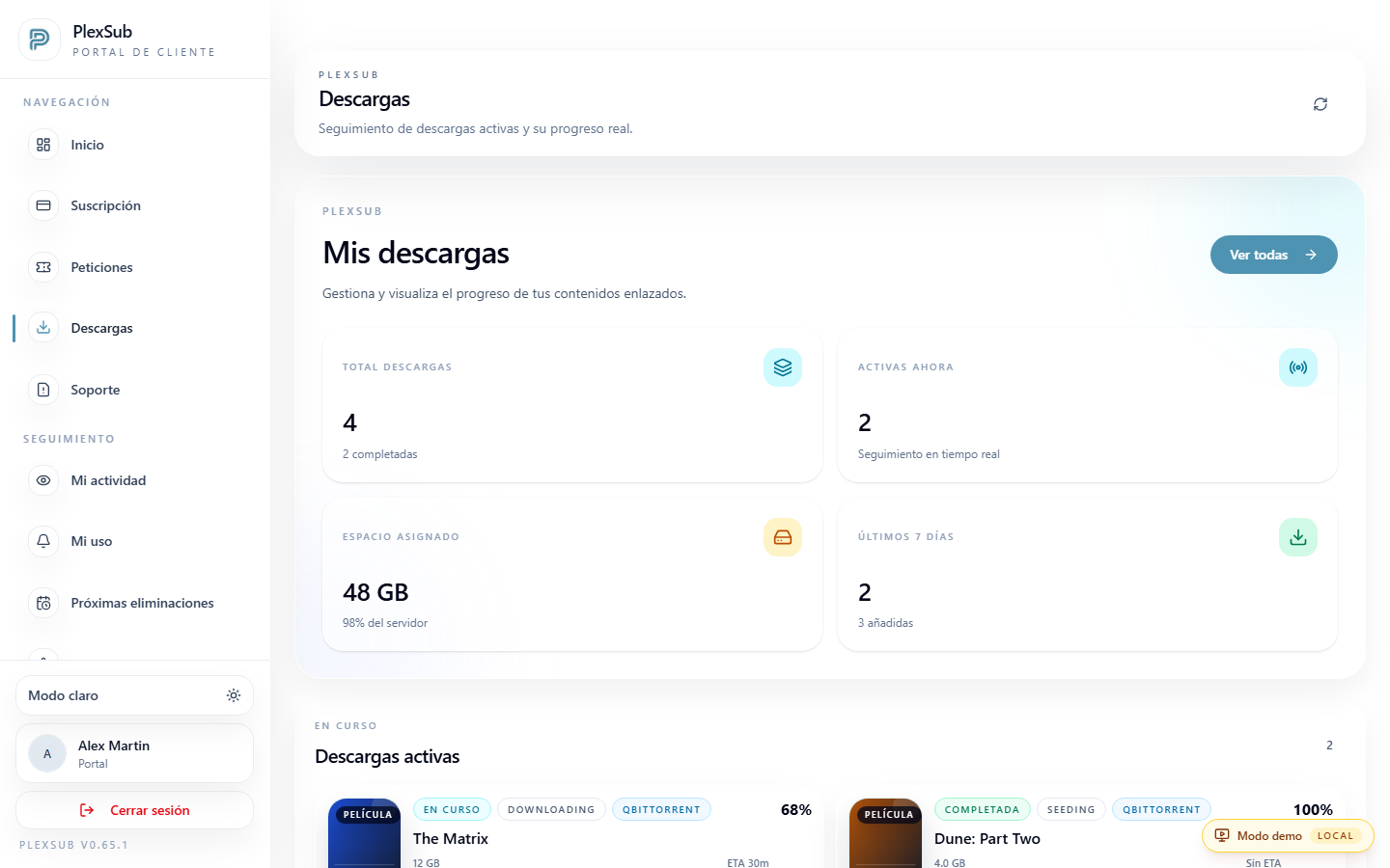 Seguimiento de descargas en el portal del cliente