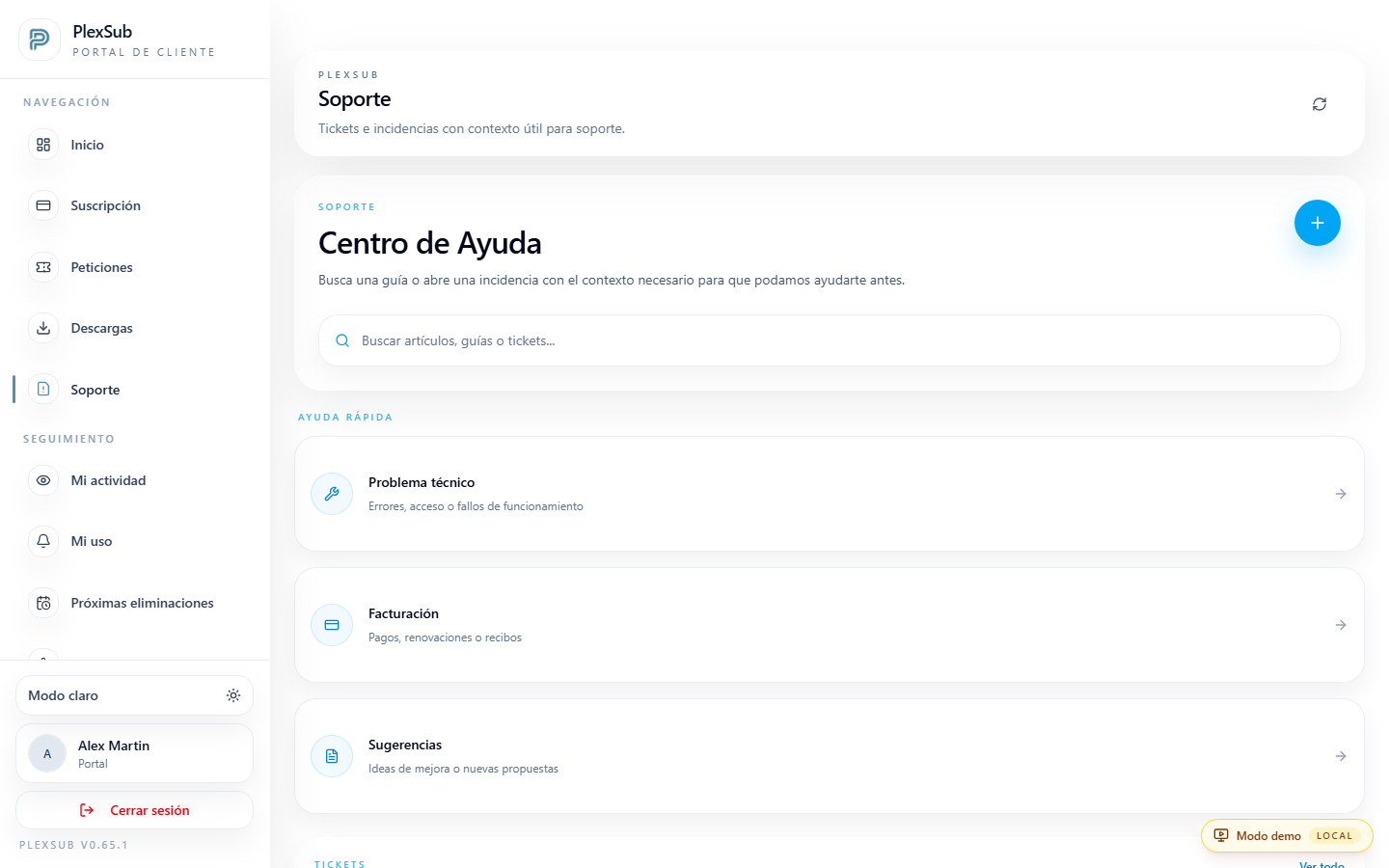 Centro de soporte del portal del cliente